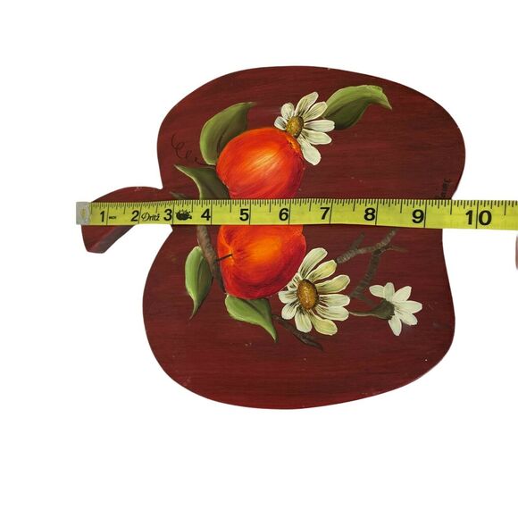 Floral Apple Shape Wood Art Trivet Vintage 70s Hand Painted Country Decorative - Picture 8 of 13